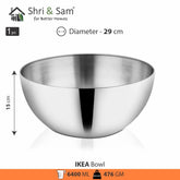 Silver Stainless Steel Ikea Bowl - 29 Cm, 6400ml | Dishwasher Safe, Rust Free & Lightweight